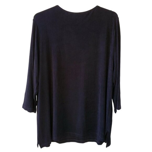 Chico's Travelers Lattice detail neckline Black Slinky Loose Fit Tunic Sz 4 XXL - Picture 5 of 14